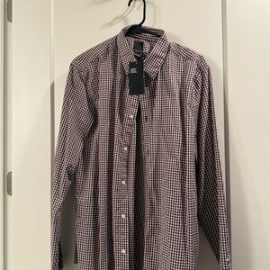 Men's Checkered Shirt - Burgundy and White